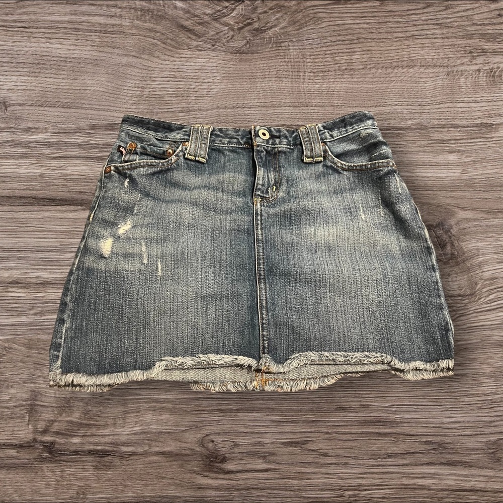 Polo Jeans Co Ralph Lauren Frayed Fringe Edge Denim Jean Mini Skirt Size 26